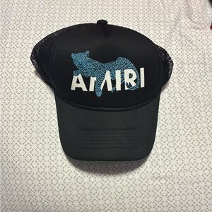 AMIRI Black Cap with Blue Leopard Design